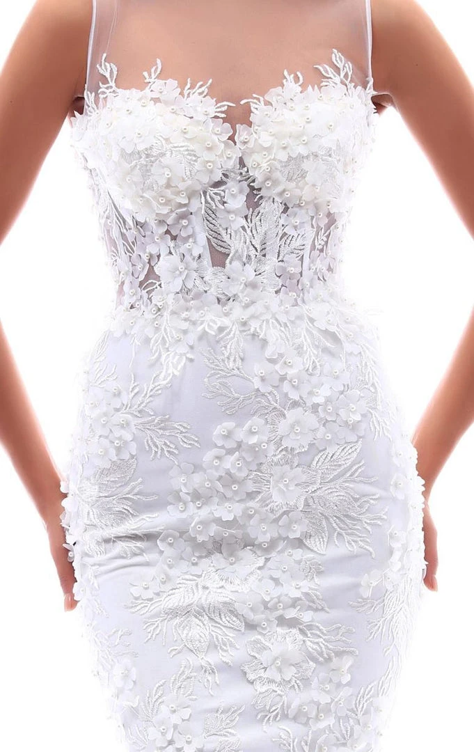 Tarik Ediz - 50214 Illusion Beaded Floral Appliqued Fitted Gown Formal Gowns 5 Tarik Ediz - 50214 Illusion Beaded Floral Appliqued Fitted Gown Formal Gowns