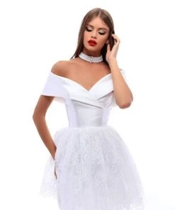 Tarik Ediz - 50226 Taffeta Off-Shoulder Lace A-line Dress Cocktail Dresses