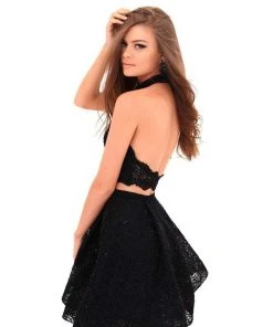 Cocktail Dresses Tarik Ediz - 50248 Two Piece High Halter Beaded Lace A-line Dress