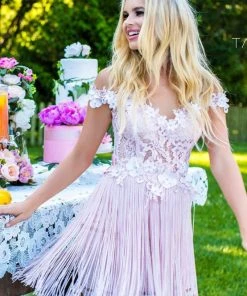 Tarik Ediz - 50256 Beaded Floral Off Shoulder Fringe Dress Cocktail Dresses 12 Tarik Ediz - 50256 Beaded Floral Off Shoulder Fringe Dress Cocktail Dresses