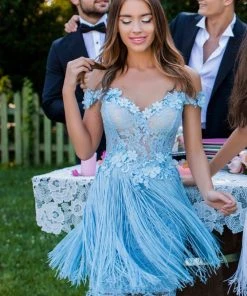 Tarik Ediz - 50256 Beaded Floral Off Shoulder Fringe Dress Cocktail Dresses 10 Tarik Ediz - 50256 Beaded Floral Off Shoulder Fringe Dress Cocktail Dresses