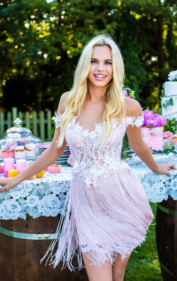 Tarik Ediz - 50256 Beaded Floral Off Shoulder Fringe Dress Cocktail Dresses 6 Tarik Ediz - 50256 Beaded Floral Off Shoulder Fringe Dress Cocktail Dresses