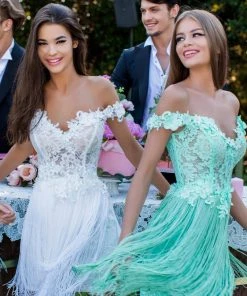 Tarik Ediz - 50256 Beaded Floral Off Shoulder Fringe Dress Cocktail Dresses 13 Tarik Ediz - 50256 Beaded Floral Off Shoulder Fringe Dress Cocktail Dresses