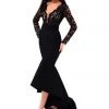 Tarik Ediz - 50303 Lacy Deep V-neck High Low Mermaid Gown Formal Gowns