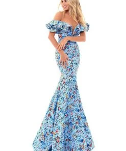 Formal Gowns Tarik Ediz - 50306 Ruffled Off Shoulder Mermaid Dress
