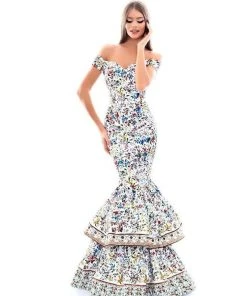Formal Gowns Tarik Ediz - 50320 Off Shoulder Layered Mermaid Dress