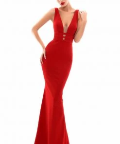 Formal Gowns Tarik Ediz - 50336 Plunging V-Neck Tri-Band Mermaid Gown