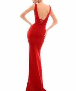 Formal Gowns Tarik Ediz - 50336 Plunging V-Neck Tri-Band Mermaid Gown