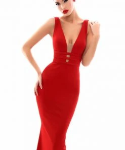 Formal Gowns Tarik Ediz - 50336 Plunging V-Neck Tri-Band Mermaid Gown