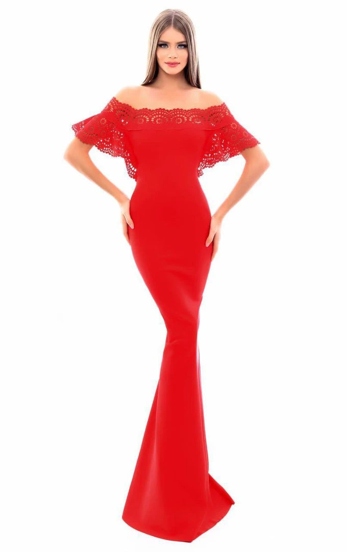 Formal Gowns Tarik Ediz - 50347 Laser-Cut Batwing Sleeve Off Shoulder Mermaid Gown 3 Formal Gowns Tarik Ediz - 50347 Laser-Cut Batwing Sleeve Off Shoulder Mermaid Gown