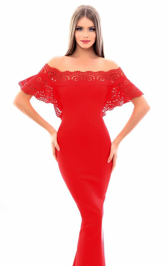 Formal Gowns Tarik Ediz - 50347 Laser-Cut Batwing Sleeve Off Shoulder Mermaid Gown 4 Formal Gowns Tarik Ediz - 50347 Laser-Cut Batwing Sleeve Off Shoulder Mermaid Gown