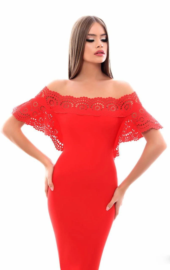 Formal Gowns Tarik Ediz - 50347 Laser-Cut Batwing Sleeve Off Shoulder Mermaid Gown 5 Formal Gowns Tarik Ediz - 50347 Laser-Cut Batwing Sleeve Off Shoulder Mermaid Gown