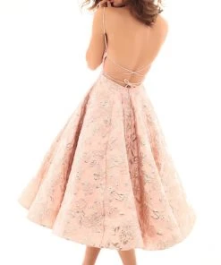 Tarik Ediz - 50400 Sleeveless V-neck Jacquard A-line Dress Plus Size Dresses