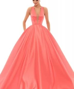 Tarik Ediz - 50401 Illusion Plunging Neck Satin Ballgown 11 Tarik Ediz - 50401 Illusion Plunging Neck Satin Ballgown