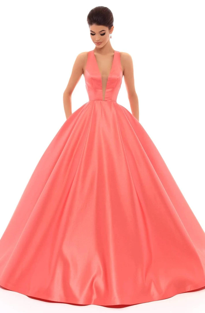 Tarik Ediz - 50401 Illusion Plunging Neck Satin Ballgown 4 Tarik Ediz - 50401 Illusion Plunging Neck Satin Ballgown
