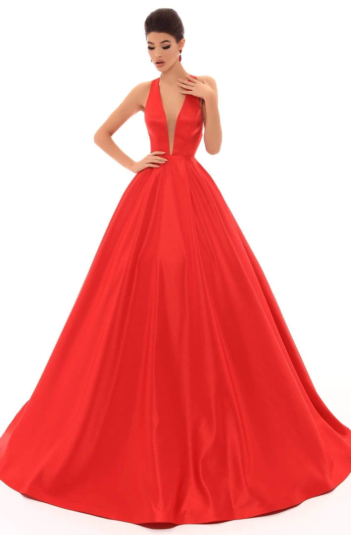 Tarik Ediz - 50401 Illusion Plunging Neck Satin Ballgown 3 Tarik Ediz - 50401 Illusion Plunging Neck Satin Ballgown