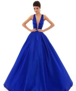 Tarik Ediz - 50401 Illusion Plunging Neck Satin Ballgown 13 Tarik Ediz - 50401 Illusion Plunging Neck Satin Ballgown