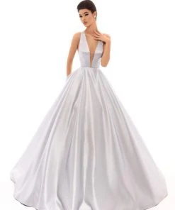 Tarik Ediz - 50401 Illusion Plunging Neck Satin Ballgown 17 Tarik Ediz - 50401 Illusion Plunging Neck Satin Ballgown