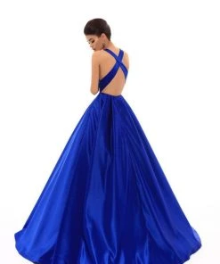 Tarik Ediz - 50401 Illusion Plunging Neck Satin Ballgown 14 Tarik Ediz - 50401 Illusion Plunging Neck Satin Ballgown