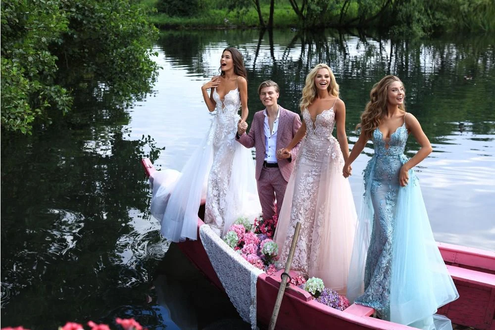 Formal Gowns Tarik Ediz - 50405 Plunging V Neck Lace Gown With Overskirt 8 Formal Gowns Tarik Ediz - 50405 Plunging V Neck Lace Gown With Overskirt