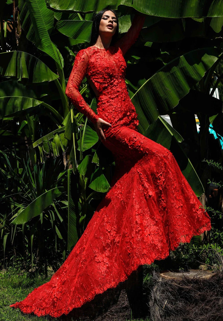 Tarik Ediz - 50409 Sheer Long Sleeve Jewel Neck Mermaid Dress Formal Gowns 5 Tarik Ediz - 50409 Sheer Long Sleeve Jewel Neck Mermaid Dress Formal Gowns