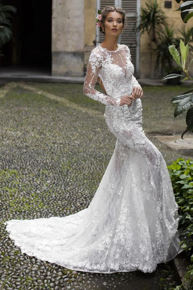 Tarik Ediz - 50409 Sheer Long Sleeve Jewel Neck Mermaid Dress Formal Gowns 3 Tarik Ediz - 50409 Sheer Long Sleeve Jewel Neck Mermaid Dress Formal Gowns