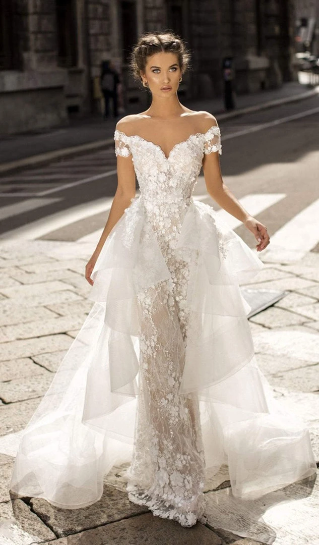 Formal Gowns Tarik Ediz - 50410 Floral Embroidered Fitted Dress With Overskirt 3 Formal Gowns Tarik Ediz - 50410 Floral Embroidered Fitted Dress With Overskirt