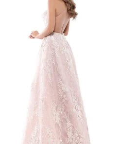 Formal Gowns Tarik Ediz - 50418 Floral Lace Deep V-neck A-line Dress 6 Formal Gowns Tarik Ediz - 50418 Floral Lace Deep V-neck A-line Dress