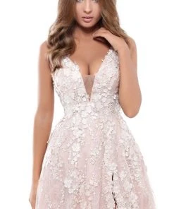 Formal Gowns Tarik Ediz - 50418 Floral Lace Deep V-neck A-line Dress 7 Formal Gowns Tarik Ediz - 50418 Floral Lace Deep V-neck A-line Dress