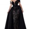 Tarik Ediz - 50429 Plunging Off-Shoulder Lace Sheath Dress With Train 2 Tarik Ediz - 50429 Plunging Off-Shoulder Lace Sheath Dress With Train