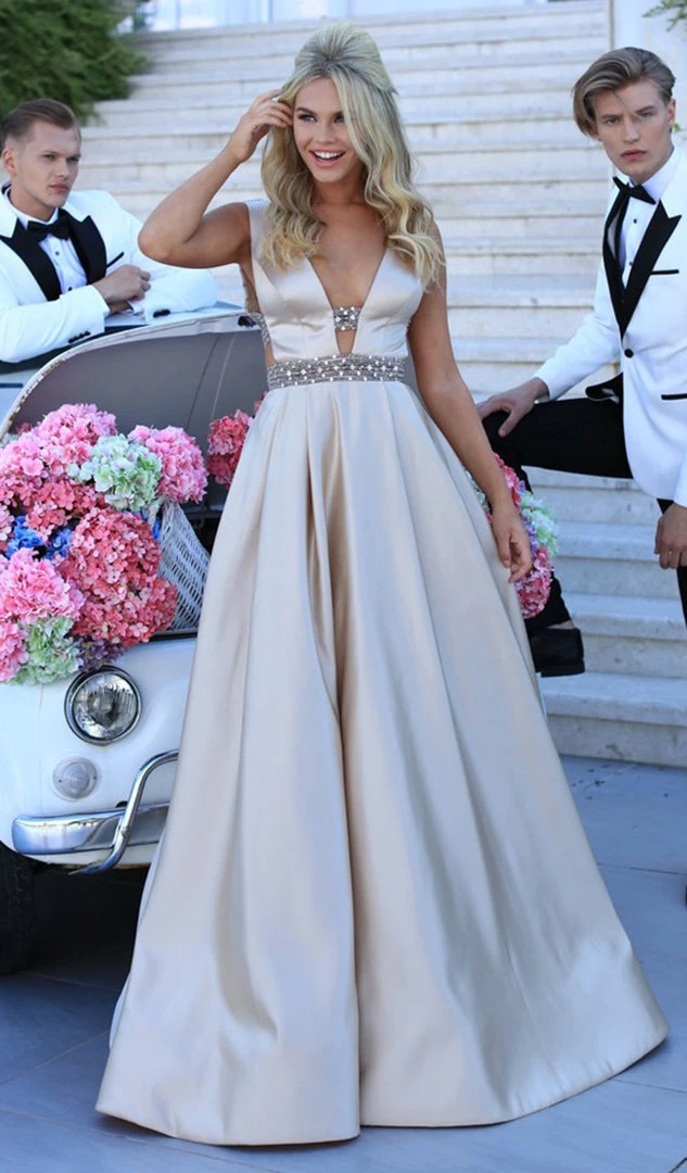 Formal Gowns Tarik Ediz - 50432 Embellished Deep V-neck Ballgown 3 Formal Gowns Tarik Ediz - 50432 Embellished Deep V-neck Ballgown