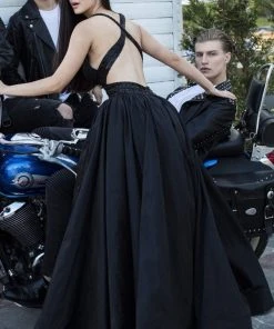 Tarik Ediz - 50434 Deep V-neck Lace Sheath Dress With Overskirt