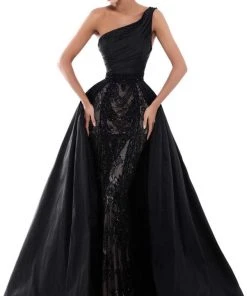 Tarik Ediz - 50435 Lace Embroidered Taffeta Gown With Overskirt Formal Gowns
