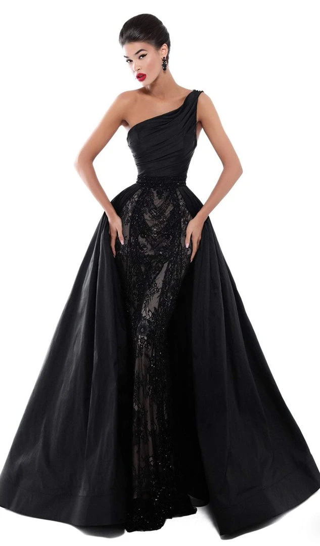 Tarik Ediz - 50435 Lace Embroidered Taffeta Gown With Overskirt Formal Gowns 3 Tarik Ediz - 50435 Lace Embroidered Taffeta Gown With Overskirt Formal Gowns