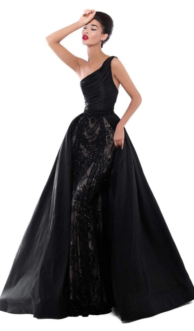 Tarik Ediz - 50435 Lace Embroidered Taffeta Gown With Overskirt Formal Gowns 5 Tarik Ediz - 50435 Lace Embroidered Taffeta Gown With Overskirt Formal Gowns