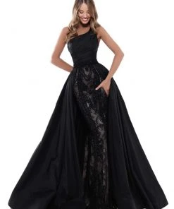 Tarik Ediz - 50435 Lace Embroidered Taffeta Gown With Overskirt Formal Gowns 10 Tarik Ediz - 50435 Lace Embroidered Taffeta Gown With Overskirt Formal Gowns