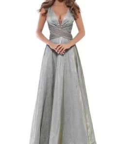 Tarik Ediz - 50436 Embellished Deep V-neck A-line Dress Formal Gowns