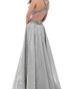 Tarik Ediz - 50436 Embellished Deep V-neck A-line Dress Formal Gowns