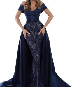 Tarik Ediz - 50437 Embroidered Plunging Off-Shoulder Trumpet Dress Formal Gowns