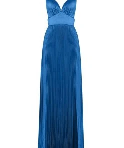 Tarik Ediz - 50443 Plunging V-neck Satin Pleated A-line Dress Formal Gowns