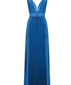Tarik Ediz - 50443 Plunging V-neck Satin Pleated A-line Dress Formal Gowns