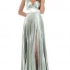 Tarik Ediz - 50443 Plunging V-neck Satin Pleated A-line Dress Formal Gowns