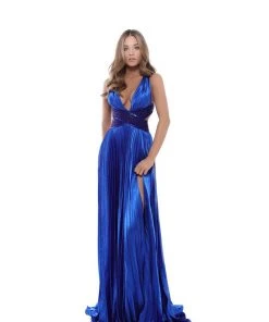 Formal Gowns Tarik Ediz - 50446 Sequined Deep V-neck A-line Dress With Train