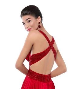 Formal Gowns Tarik Ediz - 50446 Sequined Deep V-neck A-line Dress With Train