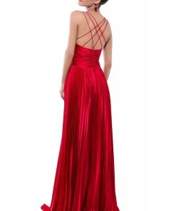 Tarik Ediz - 50449 Plunging V-Neck Pleated Gown With Slit 8 Tarik Ediz - 50449 Plunging V-Neck Pleated Gown With Slit