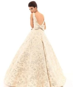 Formal Gowns Tarik Ediz - 50457 Embroidered Deep V-neck Ballgown