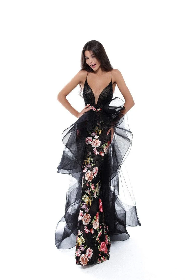 Formal Gowns Tarik Ediz - 50458 Floral Embroidered Plunging Evening Dress 3 Formal Gowns Tarik Ediz - 50458 Floral Embroidered Plunging Evening Dress