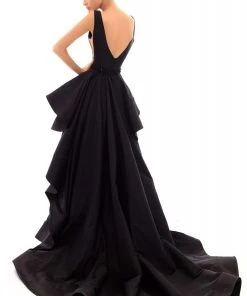 Tarik Ediz - 50463 Plunging V Neck Gown With Ruffled Overskirt