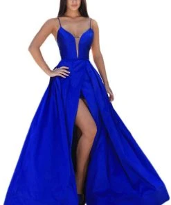 Tarik Ediz - 50464 Illusion Plunging Ballgown With Front Slit Formal Gowns