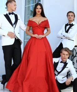 Formal Gowns Tarik Ediz - 50465 Plunging Off-Shoulder Taffeta Ballgown